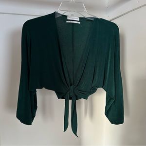 UO green mid sleeve tie up top size small